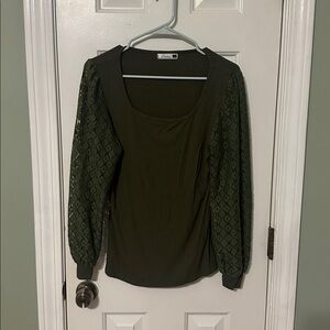 Olive Green Lace Sleeve Blouse